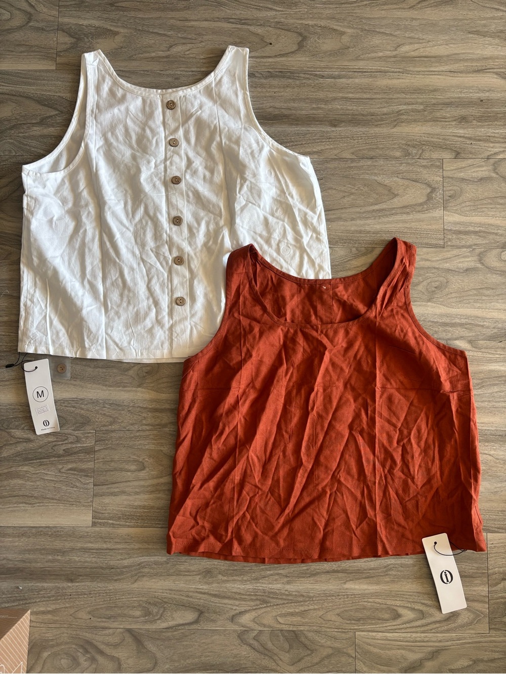 Rust and White Button-Back Tank Top Set - Casual Summer Layering
